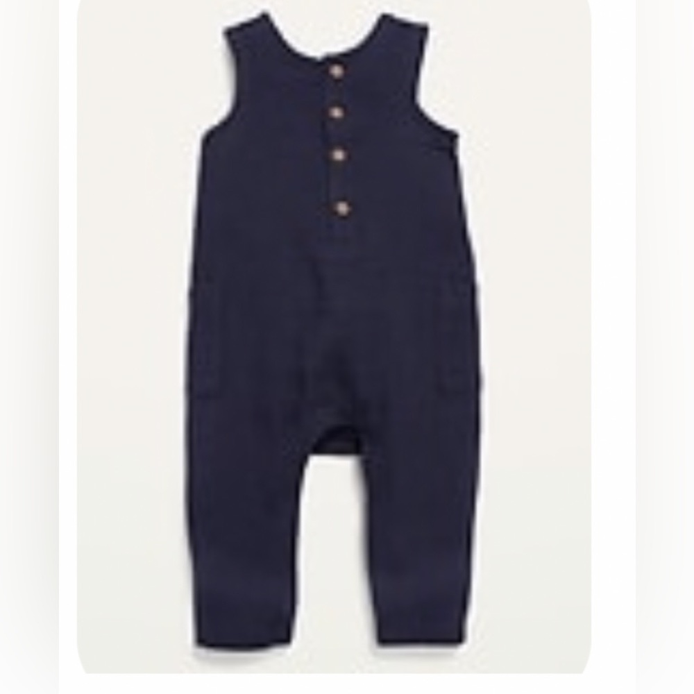 3-6M Navy Gauze One Piece Overalls